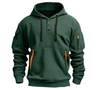 Pull boutonné pour homme - Pour loisirs, fitness, jogging, couleur assortie - Fermeture éclair - Sport - Hiver - Chaud - Manteau d'hiver géant, Vert noir, M