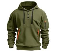 Pull boutonné pour homme - Pour loisirs, fitness, jogging, couleur assortie - Fermeture éclair - Sport - Hiver - Chaud - Manteau d'hiver géant, Vert, M