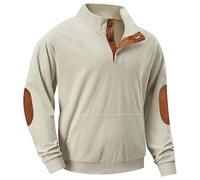 Pull boutonné pour homme - Sweat-shirt à col montant de couleur unie pour homme - Pull en polaire à manches longues pour homme - Pull ample chaud sans capuche avec coudières - Vêtement de travail
