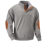 Pull boutonné pour homme - Sweat-shirt à col montant de couleur unie pour homme - Pull en polaire à manches longues pour homme - Pull ample chaud sans capuche avec coudières - Vêtement de travail