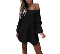 Pull Brillant Femme Pull Femme Chic Et Elegant Chemisier De Couleur Pure pour Femmes Saison Nouveau à Col en V à Tricoter Long Hiver Sweat Polaire Black M