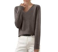 Pull Cachemire Femme Pull Femme Chic Chaud Pas Cher Couleur Unie Col V Hauts Manche Longue Pull en Tricot Femme Hiver Leger Chic et Elegant Cadeau de Noel,Gris Foncé,L,F160R