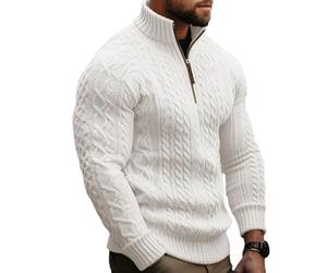 Pull Camionneur Homme, Pullover, Coton Froid Colle Roulé Hiver Grande Taille Col V Chauffant Cheminée Mode Pure Laine Polaire Torsadé,col Rond Pull Fin Homme, Blanc M