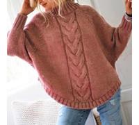 Pull cape tricoté jacquard avec col roulé et manches chauve-souris pour femme, pull ample adapté pour le printemps, l'automne et l'hiver (M rose)