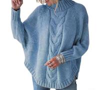 Pull cape tricoté jacquard avec col roulé et manches chauve-souris pour femme, pull ample adapté pour le printemps, l'automne et l'hiver (3XL, bleu)