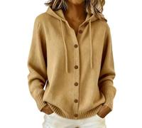 Pull Capuche Femme avec Poche et Cordon Boutonné Décontracté Ample Cardigan Pull Tricoté Femme Automne Hiver Doux Confortable Bureau Travail Tunique Sweater Chaud Loisirs Marche Vacances Y2K