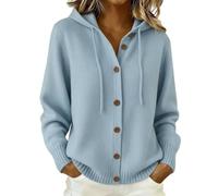 Pull Capuche Femme avec Poche et Cordon Boutonné Décontracté Ample Cardigan Pull Tricoté Femme Automne Hiver Doux Confortable Bureau Travail Tunique Sweater Chaud Loisirs Marche Vacances Y2K
