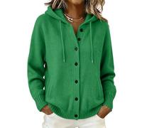 Pull Capuche Femme avec Poche et Cordon Boutonné Décontracté Ample Cardigan | Pull Tricoté Femme Automne Hiver Doux Confortable Bureau Travail Tunique Sweater Chaud Loisirs Marche Vacances Y2K Streetwear