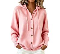 Pull Capuche Femme avec Poche et Cordon Boutonné Décontracté Ample Cardigan Pull Tricoté Femme Automne Hiver Doux Confortable Bureau Travail Tunique Sweater Chaud Loisirs Marche Vacances Y2K