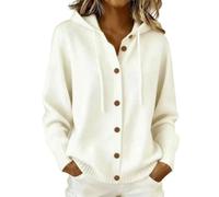Pull Capuche Femme avec Poche et Cordon Boutonné Décontracté Ample Cardigan Pull Tricoté Femme Automne Hiver Doux Confortable Bureau Travail Tunique Sweater Chaud Loisirs Marche Vacances Y2K