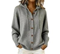 Pull Capuche Femme avec Poche et Cordon Boutonné Décontracté Ample Cardigan Pull Tricoté Femme Automne Hiver Doux Confortable Bureau Travail Tunique Sweater Chaud Loisirs Marche Vacances Y2K