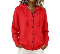 Pull Capuche Femme avec Poche et Cordon Boutonné Décontracté Ample Cardigan | Pull Tricoté Femme Automne Hiver Doux Confortable Bureau Travail Tunique Sweater Chaud Loisirs Marche Vacances Y2K Streetwear