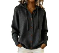 Pull Capuche Femme avec Poche et Cordon Boutonné Décontracté Ample Cardigan Pull Tricoté Femme Automne Hiver Doux Confortable Bureau Travail Tunique Sweater Chaud Loisirs Marche Vacances Y2K
