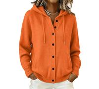 Pull Capuche Femme avec Poche et Cordon Boutonné Décontracté Ample Cardigan | Pull Tricoté Femme Automne Hiver Doux Confortable Bureau Travail Tunique Sweater Chaud Loisirs Marche Vacances Y2K Streetwear