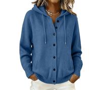 Pull Capuche Femme avec Poche et Cordon Boutonné Décontracté Ample Cardigan | Pull Tricoté Femme Automne Hiver Doux Confortable Bureau Travail Tunique Sweater Chaud Loisirs Marche Vacances Y2K Streetwear