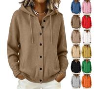 Pull Capuche Femme avec Poche et Cordon Boutonné Décontracté Ample Cardigan | Pull Tricoté Femme Automne Hiver Doux Confortable Bureau Travail Tunique Sweater Chaud Loisirs Marche Vacances Y2K Streetwear