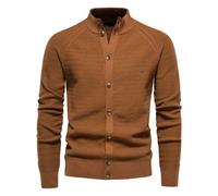 Pull cardigan boutonné pour hommes Pull tricoté slim fit Cardigan tricoté Couleur unie Manches longues Vêtements décontractés Pull à fermeture à boutons classique slim fit boutonné, A-marron, L