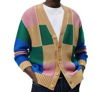 Pull Cardigan contrasté Mode Homme, Tricot Jeune, Veste en Laine Automne et Hiver