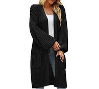 Pull Cardigan Tricoté pour Femme Gilet Grosse Maille Femme Cardigan Manches Lanternes Vague Mesh Manteau Pull Élégant Streetwear avec Poches Gilet Conforts Veste Le Travail Loisirs Hiver Top