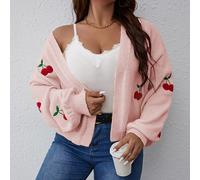 pull casual avec manches lanternes, épaules ouvertes et broderie de cerises pour femmes en grande taille, automne/hiver 0XL,1XL,2XL,3XLFruits & légumesÉtoffe