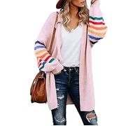 Pull Chandail Cardigan à manches bouffantes à rayures en perspective ouverte sur le devant M