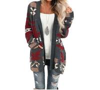 Pull Chandail Noël Doux Ouvert Avant Fuzzy Cardigans Lâche Popcorn Long Chandail Tricot Manteau Outwear avec Poches 42