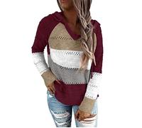 Pull Chandail SRTXU Évider Bloc de Couleur Tricot Pull Pull Sweats À Capuche Col En V Chemises Blouses À Manches Longues Tops Plus L 40