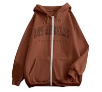 Pull chat pour femme avec imprimé lettre, fermeture éclair, manches longues, poche, cordon de serrage, sweat à capuche de sport décontracté (7) pull de Noël fille, marron, 3XL