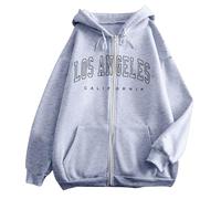 Pull chat pour femme avec imprimé lettre, fermeture éclair, manches longues, poche, cordon de serrage, sweat à capuche de sport décontracté (7) pull de Noël fille, Gris clair., XL