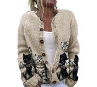Pull chat pour femme - Cardigan court/long - Y2K - Cardigan à boutons - Veste graphique mignonne de dessin animé surdimensionné, Pull court, Taille S