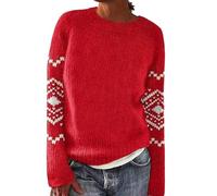 Pull Chaud Femme Chic, Pull en Col Rond Femme, Pulls À Manches Longues Elegant Tricoté Col Bas Chandail Nouveaux Confortable Décontracté Pullover Lâche Casual Rétro Coupe Classique