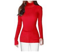Pull Chaud Femme Côte, Pull Col Roulé Femme Manche Longue Couleur Unie Décontracté Coupe Slim Sweater Chic Et Élégants Passe-Partout Longue Pullover Doux Confortable Automne Hiver Chandail