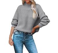 Pull Chaud Femme Hiver Tunique Hiver Femme Dames Automne Laine Couleur Unie Col Rond Col Haut Version Lâche Convient pour Le Travail Quotidien À Pull Printemps Laine Grey XL