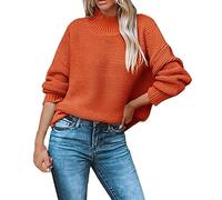 Pull Chaud Femme Hiver Tunique Hiver Femme Dames Automne Laine Couleur Unie Col Rond Col Haut Version Lâche Convient pour Le Travail Quotidien À Pull Printemps Laine Red S