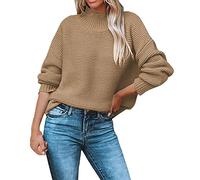 Pull Chaud Femme Hiver Tunique Hiver Femme Dames Automne Laine Couleur Unie Col Rond Col Haut Version Lâche Convient pour Le Travail Quotidien À Pull Printemps Laine Khaki XL