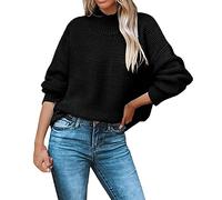 Pull Chaud Femme Hiver Tunique Hiver Femme Dames Automne Laine Couleur Unie Col Rond Col Haut Version Lâche Convient pour Le Travail Quotidien À Pull Printemps Laine Black M