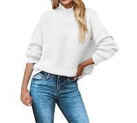Pull Chaud Femme Hiver Tunique Hiver Femme Dames Automne Laine Couleur Unie Col Rond Col Haut Version Lâche Convient pour Le Travail Quotidien À Pull Printemps Laine White XXXL
