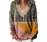 Pull Chaud Femme Polaire Pull Femme Col Rond Women S Print Loose Fashion Casual Winter V Neck Knitted Strip Long Sleeve Imitation Sweater Gilet Long Et Chaud Light Blue L