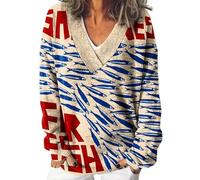 Pull Chaud Femme Polaire Pull Femme Col Rond Women S Print Loose Fashion Casual Winter V Neck Knitted Strip Long Sleeve Imitation Sweater Gilet Long Et Chaud Purple XL