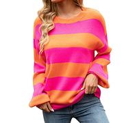 Pull Chaud Femme Polaire Vetement Femme Automne Femmes Décontracté à Manches Longues Bloc De Couleur Pull en à Rayures Léger Haut Printemps Ample Hiver Orange L