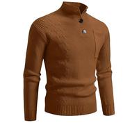 Pull Chaud Homme,Pull Hiver Homme Chaud,Produit catégorie Men's Sweater Coat - Pull à col roulé avec Boutons pour Homme Hiver 2024 Base de Pull (Coffee, XXXL)