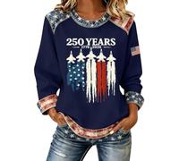Pull Chemise Femme 2 en 1, Sweat Femme Col Rond Manches Longues, Sweatshirts Waffle Patchwork Denim, Pulls Jean Coupe Ample | Style Vintage Casual, US 250 Years 1776-2026, Independence Day 4 Juillet