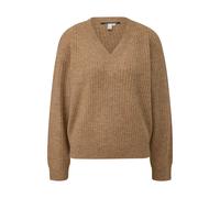 Pull chinÃ© douillet Ã structure cÃŽtelÃ©e et col V femme QS Marron L