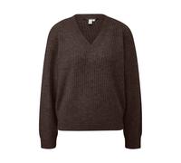 Pull chinÃ© douillet Ã structure cÃŽtelÃ©e et col V femme QS Marron L