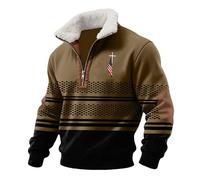 Pull chrétien en polaire pour homme avec fermeture éclair 1/4 - Col à revers - Pull pour homme - Motif drapeau national - Pull à manches longues - Chaud - Pour l'hiver, kaki, 4XL