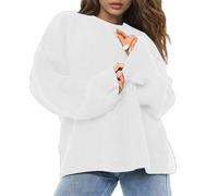 Pull classique décontracté à col rond, haut en tricot doux pour tous les jours, vêtements de détente confortables, garde-robe polyvalente automne-hiver, Blanc., XXL