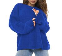 Pull classique décontracté à col rond, haut en tricot doux pour tous les jours, vêtements de détente confortables, garde-robe polyvalente automne-hiver, bleu, XL