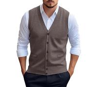 Pull classique en tricot avec boutons sur le devant et col en V pour homme, mélange de coton doux et respirant, ourlet côtelé extensible, coupe confortable, couche légère, construction durable, marron