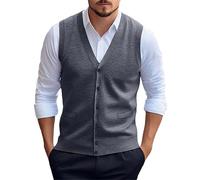 Pull classique en tricot avec boutons sur le devant et col en V pour homme, mélange de coton doux et respirant, ourlet côtelé extensible, coupe confortable, couche légère, construction durable, café