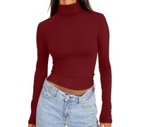 Pull Col Camionneur Femme, sous Pull Col Roulé Femme Rouge, Pulls Thermique Manches Longues Sweaters Haut Coton Hiver Chaud Hauts Thermiques Slim Oversize Confortable Basic XL